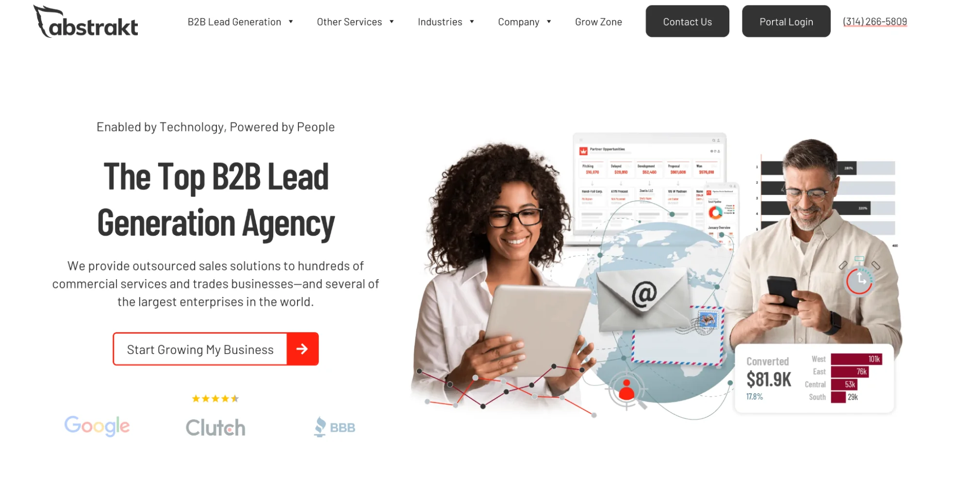 Abstrakt Marketing Group homepage: US-based B2B outbound lead generation agency