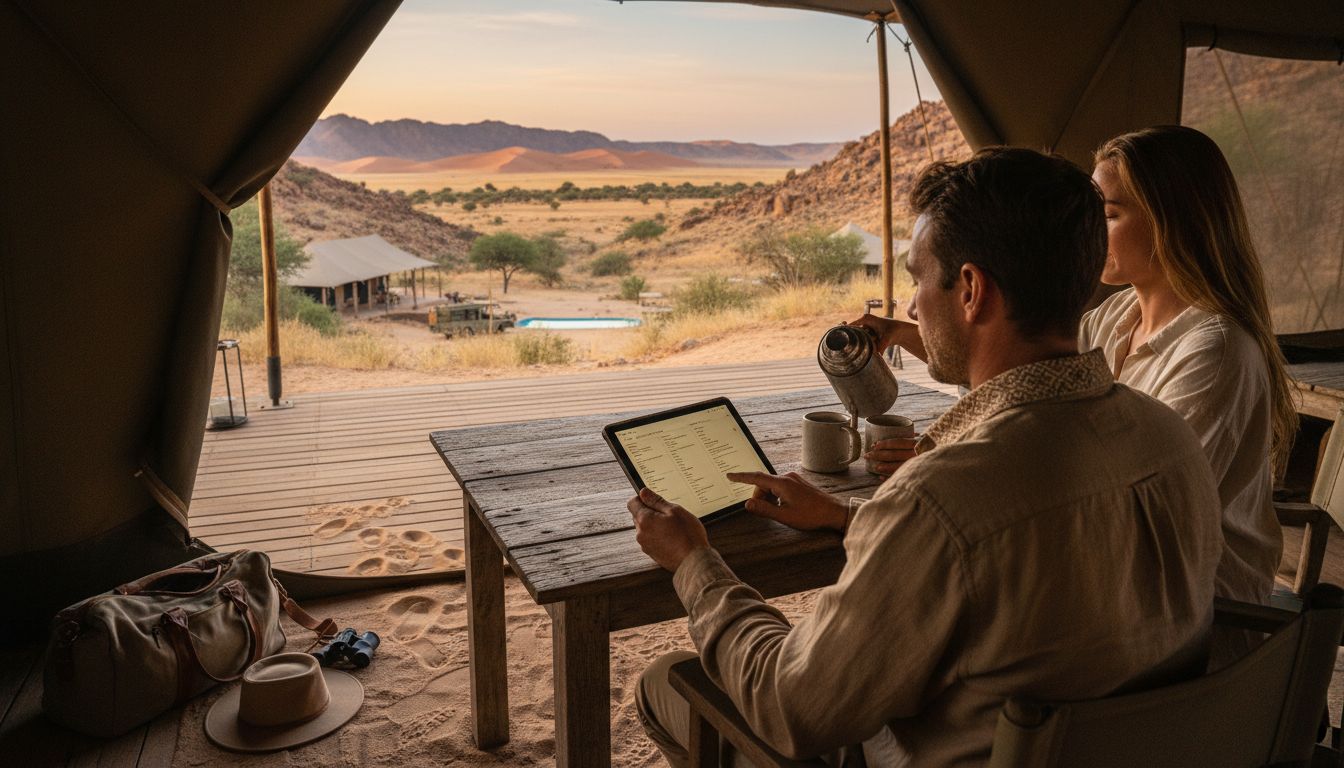 Guests planning safari in lodge interior
