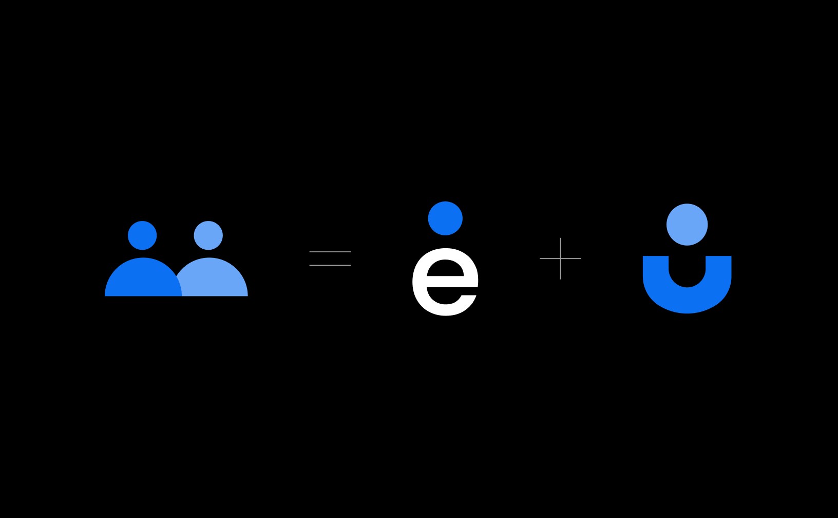 A formula depicting that the "e" in the logo and the icon equals to people