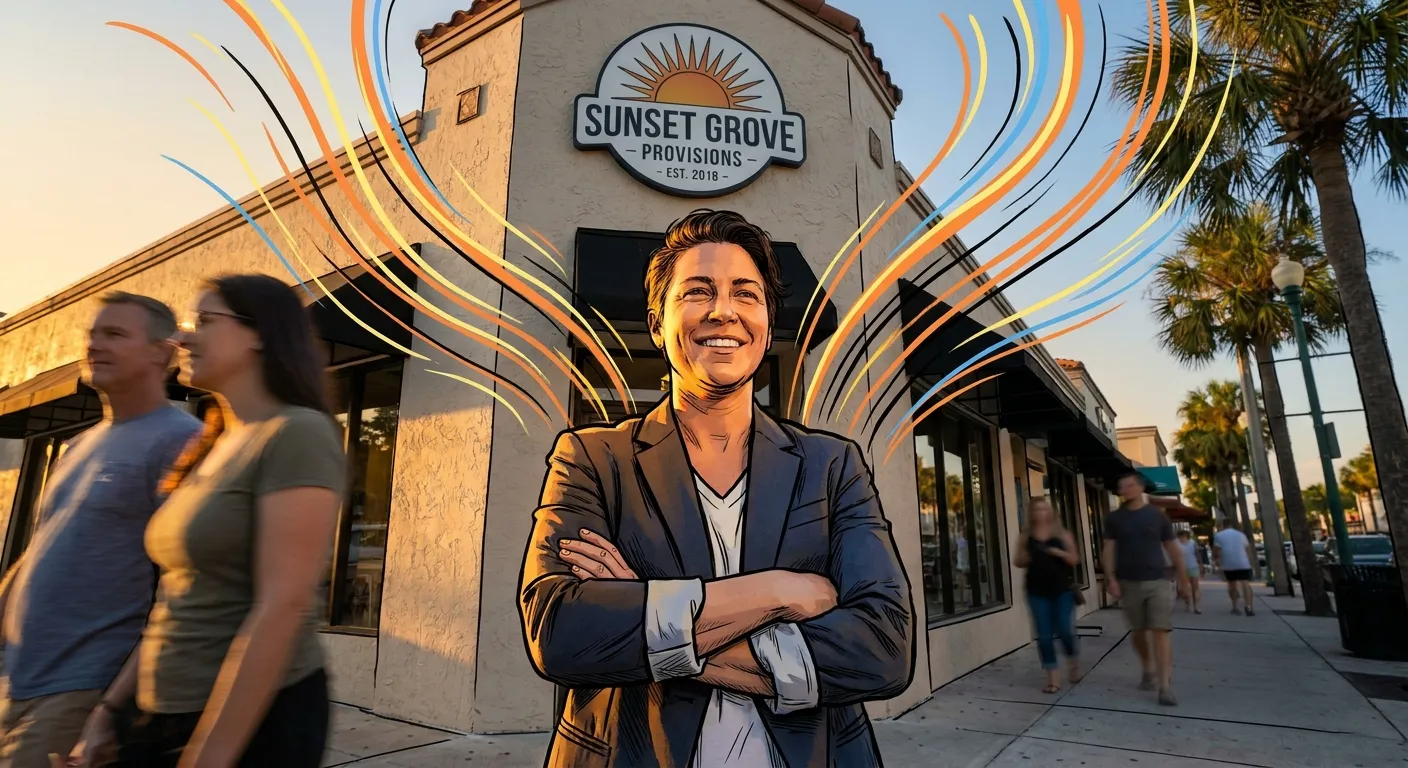 RockN' Socials Digital Marketing Agency leader outside Sunset Grove store.