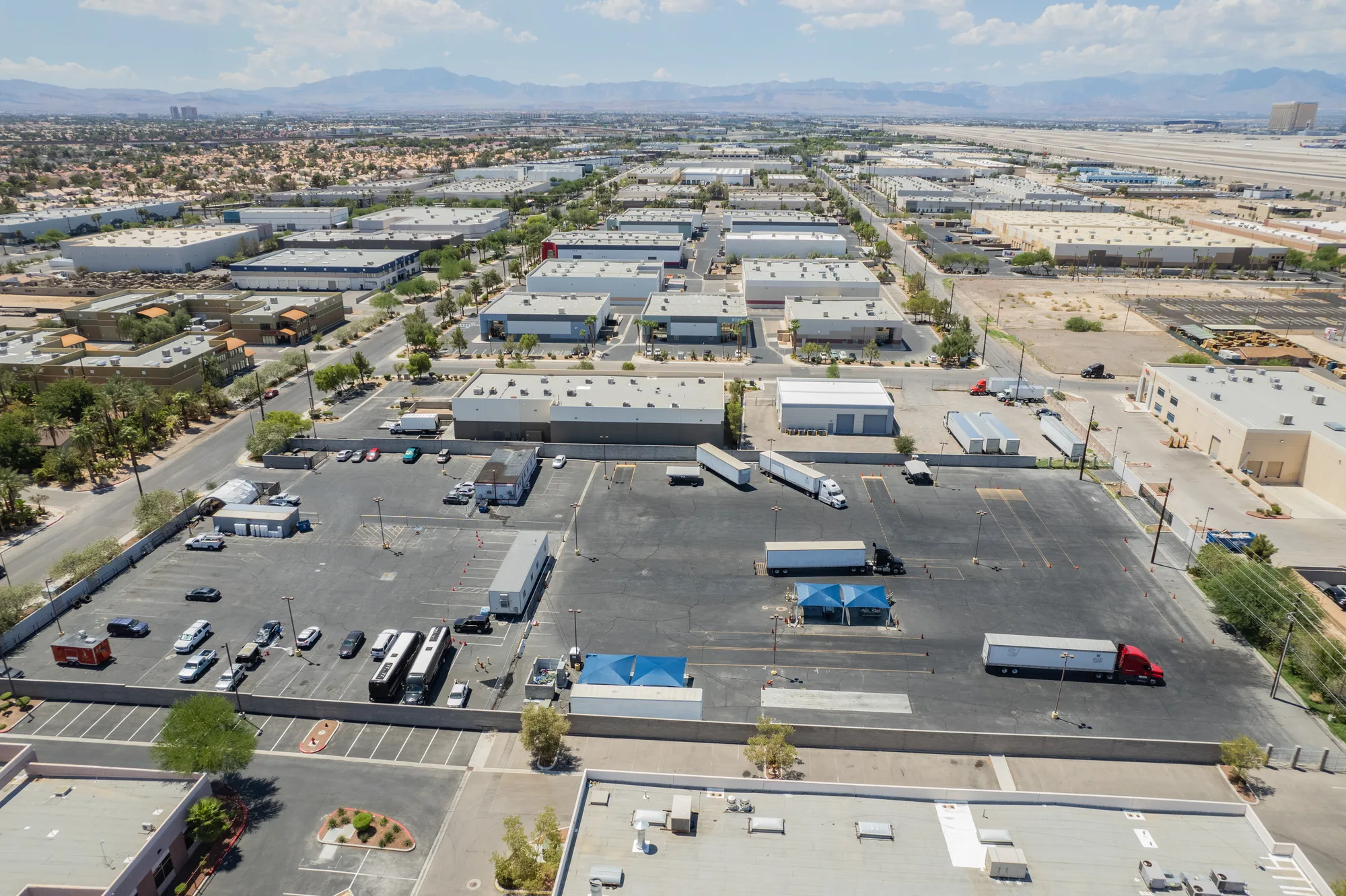 Aerial view of the industrial outdoor storage site at 2180 East Pama Lane, Las Vegas, NV