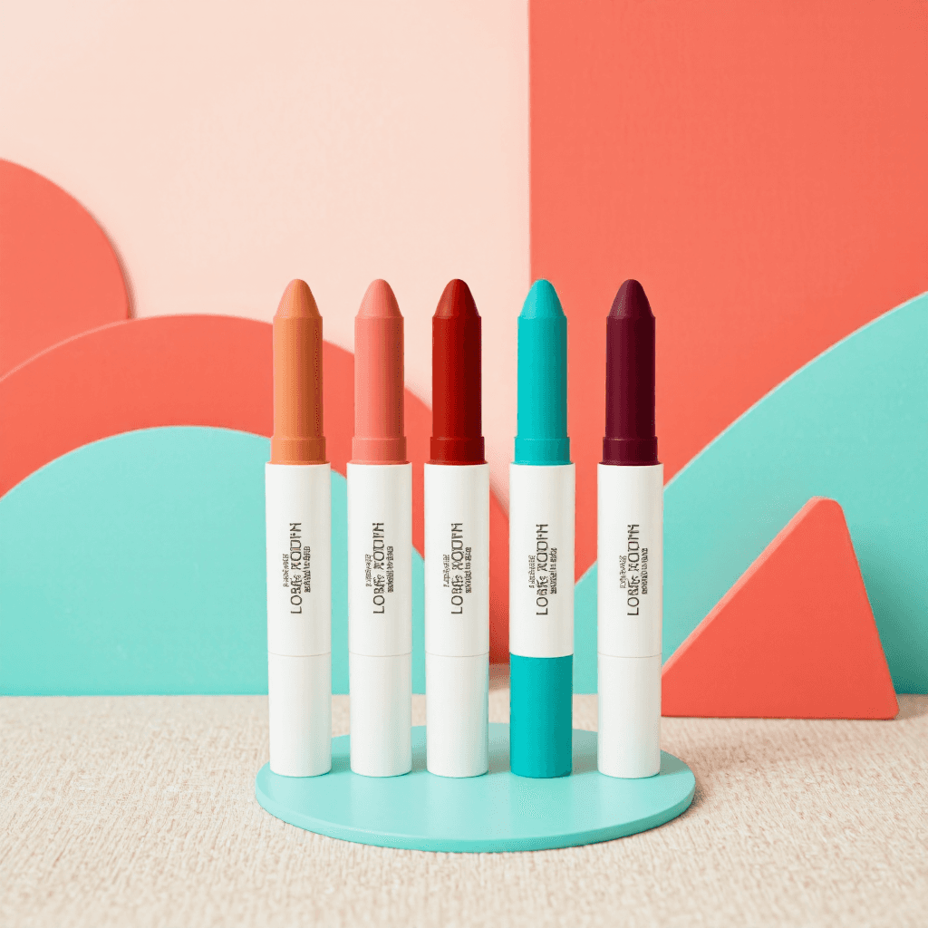product photography of set of lip crayons for makeup