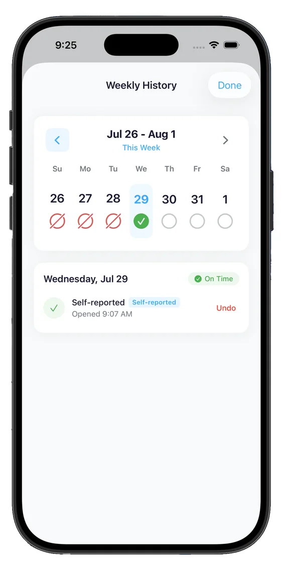 Weekly access history screen