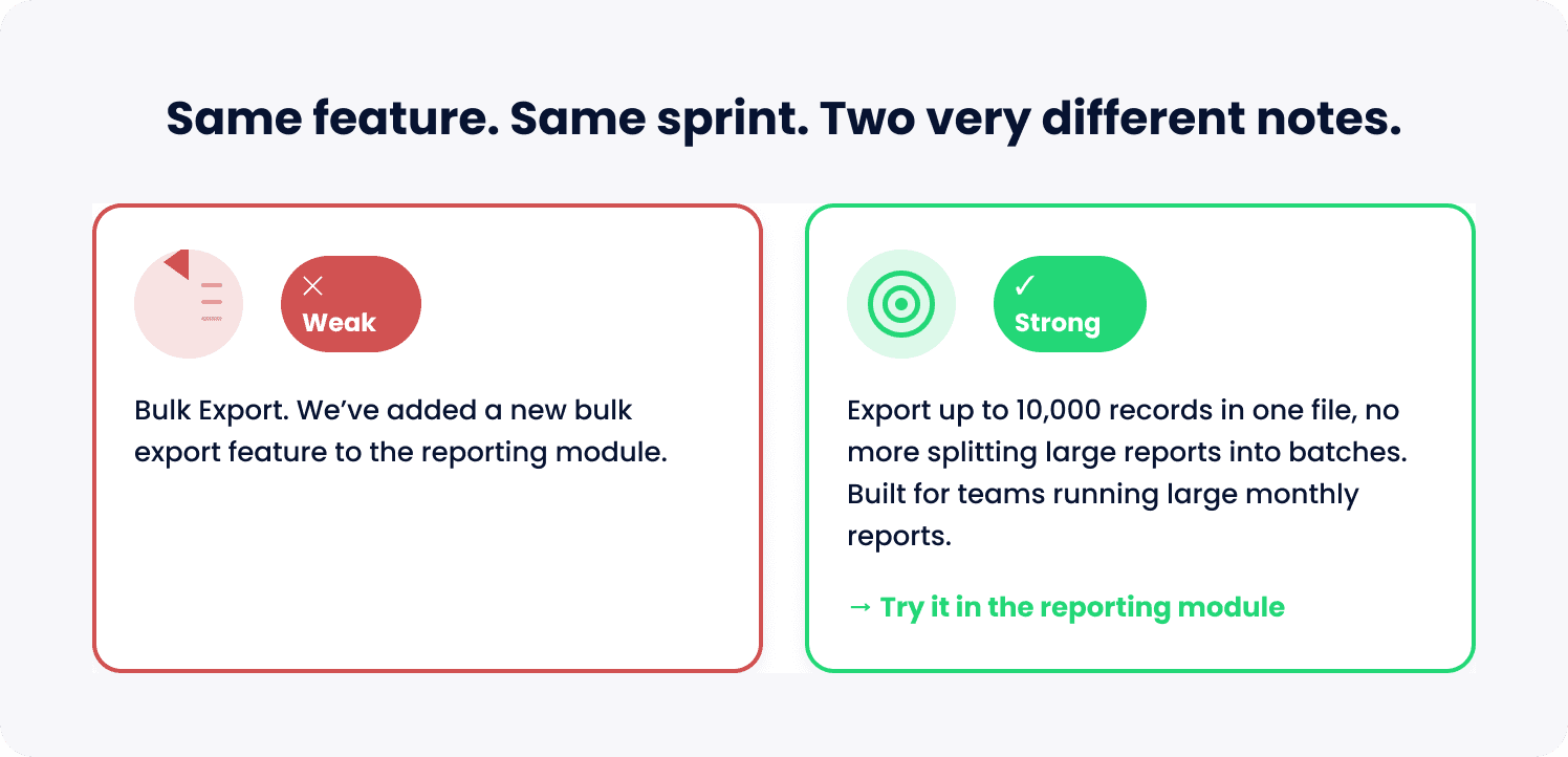 weak and strong release note examples