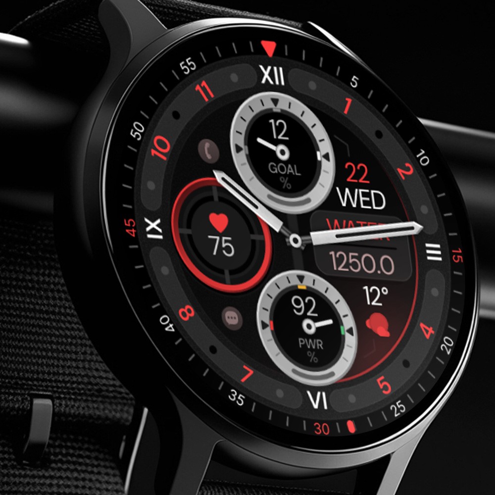 Galaxy Watch Wear OS smartwatch displaying an analog watch face