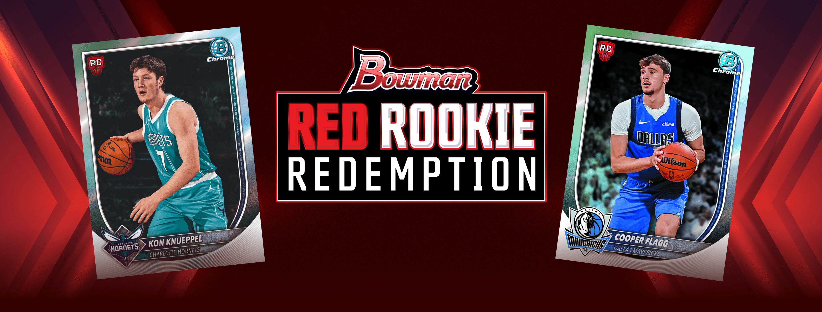 Red Rookie Redemption Program banner featuring Bowman Red RC cards of Nick Kurtz and Drake Baldwin