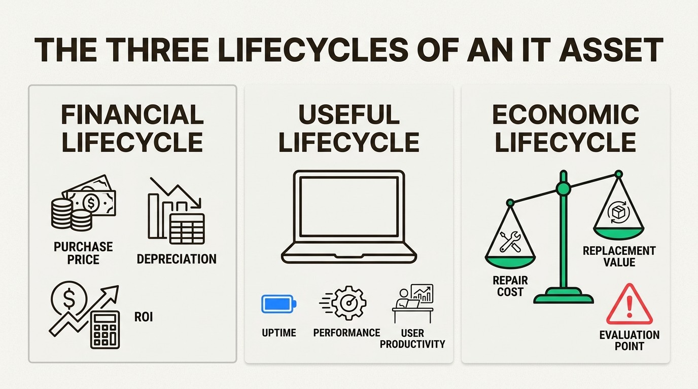 Understanding the Financial, Useful, and Economic Lifecycles provides comprehensive visibility into an IT asset's value and costs.