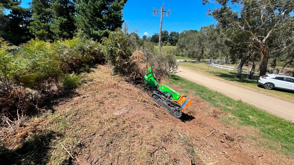 Navigating steep and uneven terrain to remove dead vegetation