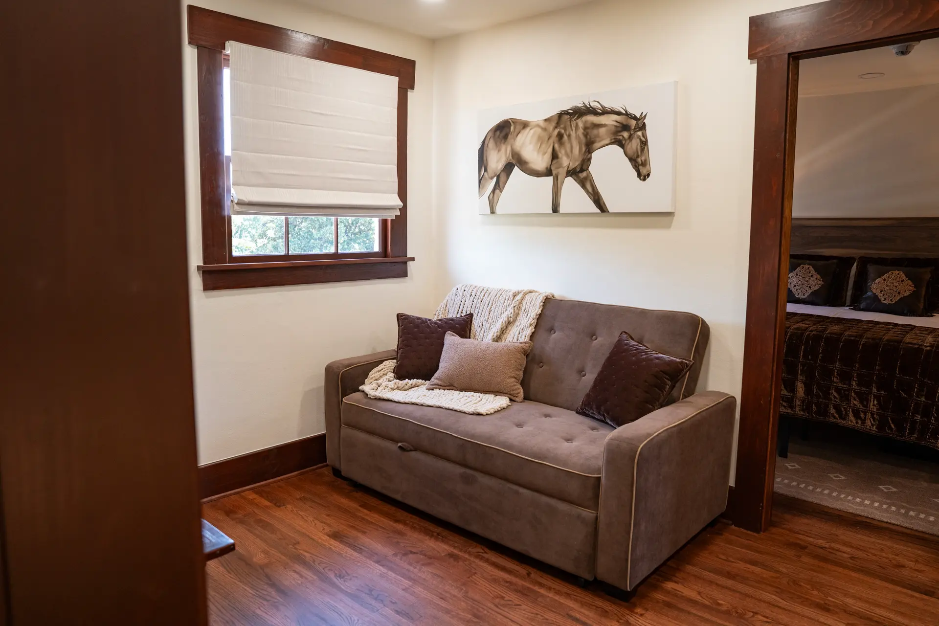 Separate living space with pull out sofa