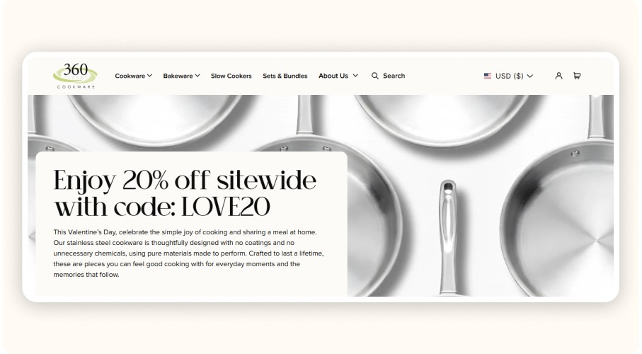 360 Cookware homepage