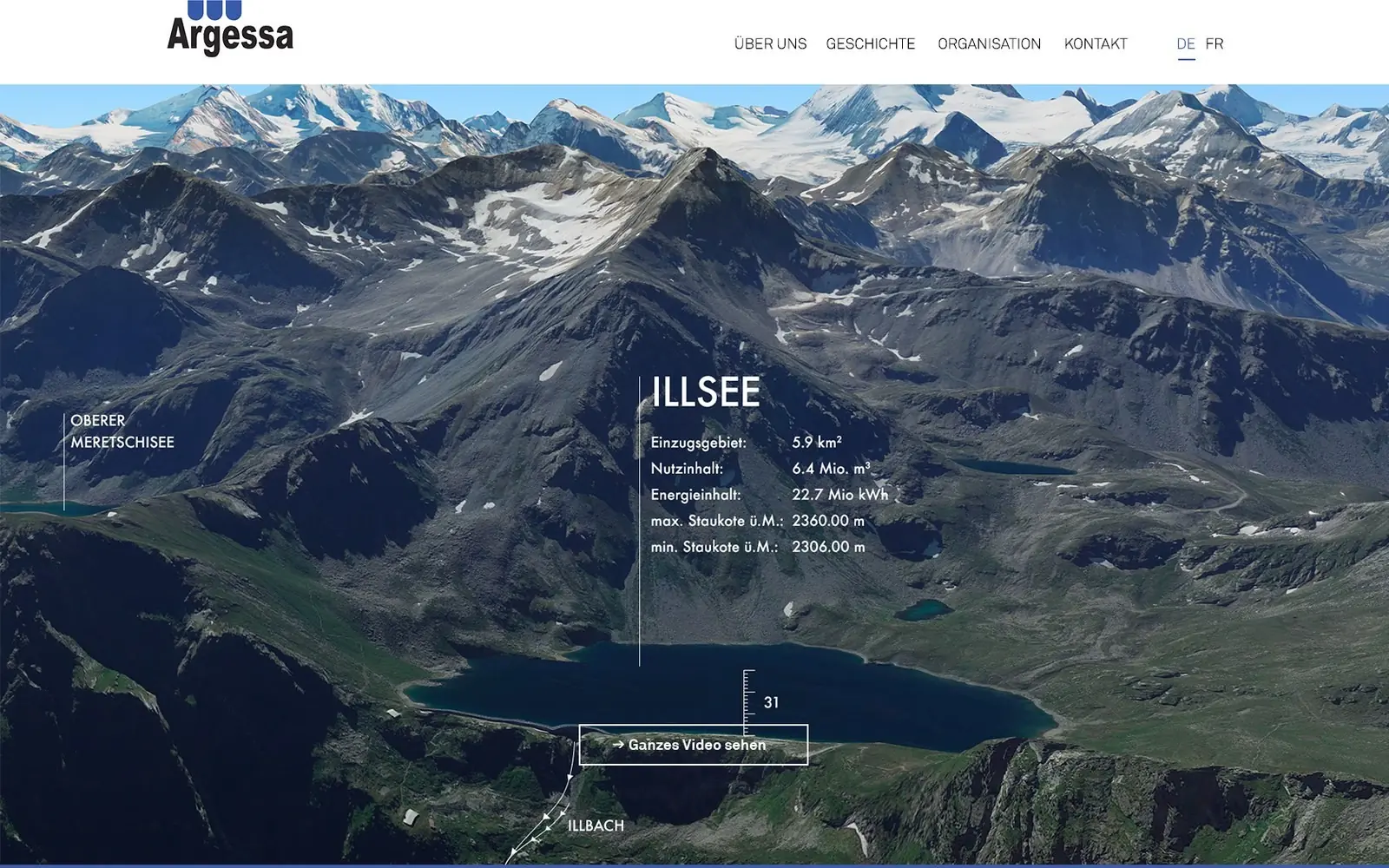 Argessa, Pumpspeicherkraftwerk Region Leuk – Website, 3D-Animation, Screendesign, für cubegrafik/neofluxe, Biel, 2018