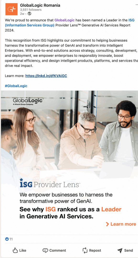Marketing Spotlight: GlobalLogic Romania social media content