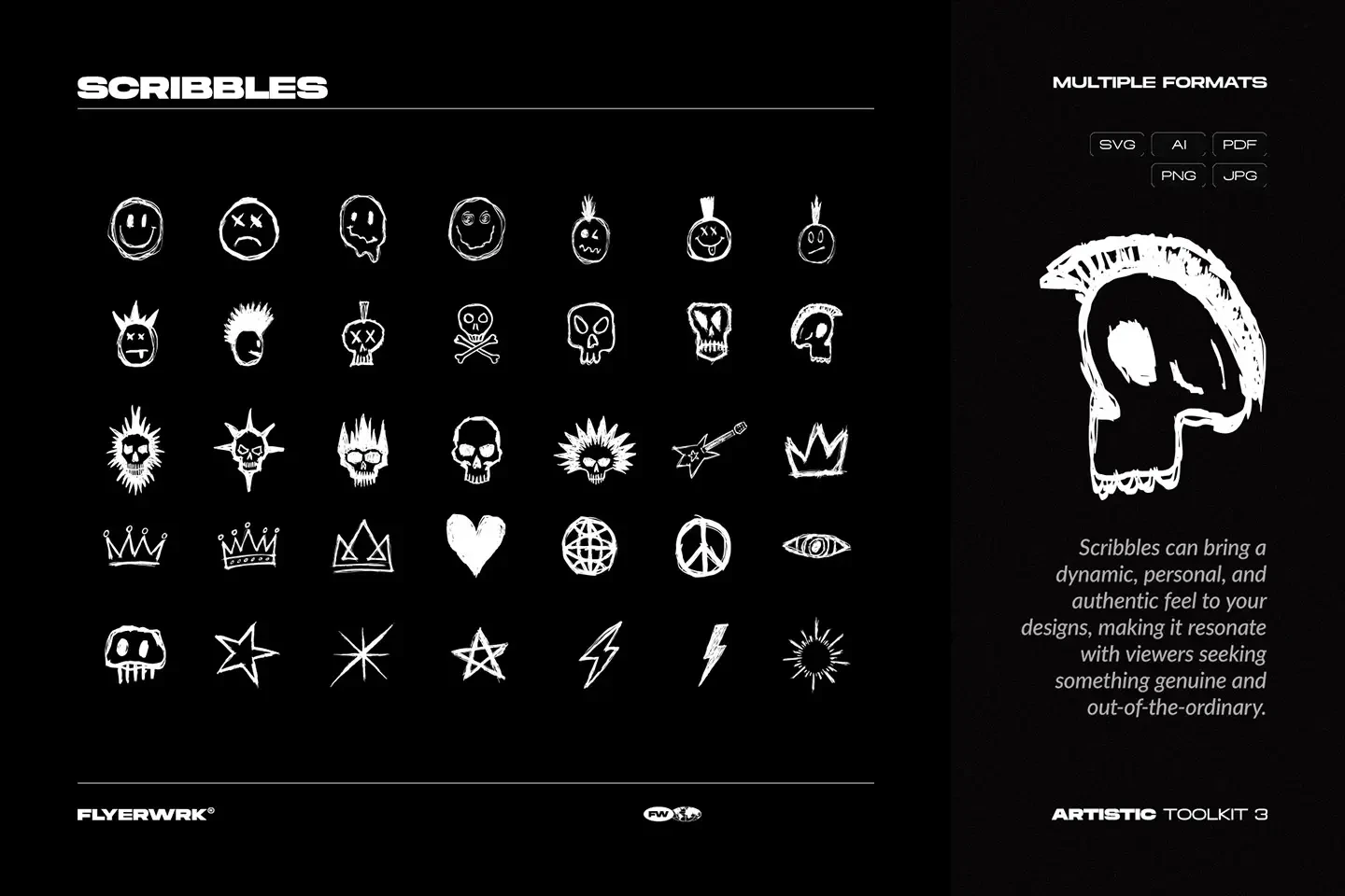 Artistic Toolkit 3 hand drawn vector scribbles including skulls stars and symbols