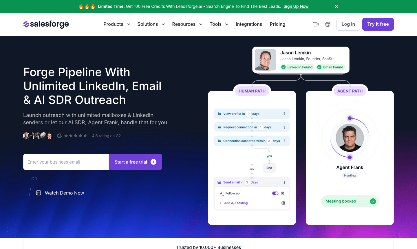 Salesforge homepage (salesforge.ai), screenshot taken August 2026 for this comparison