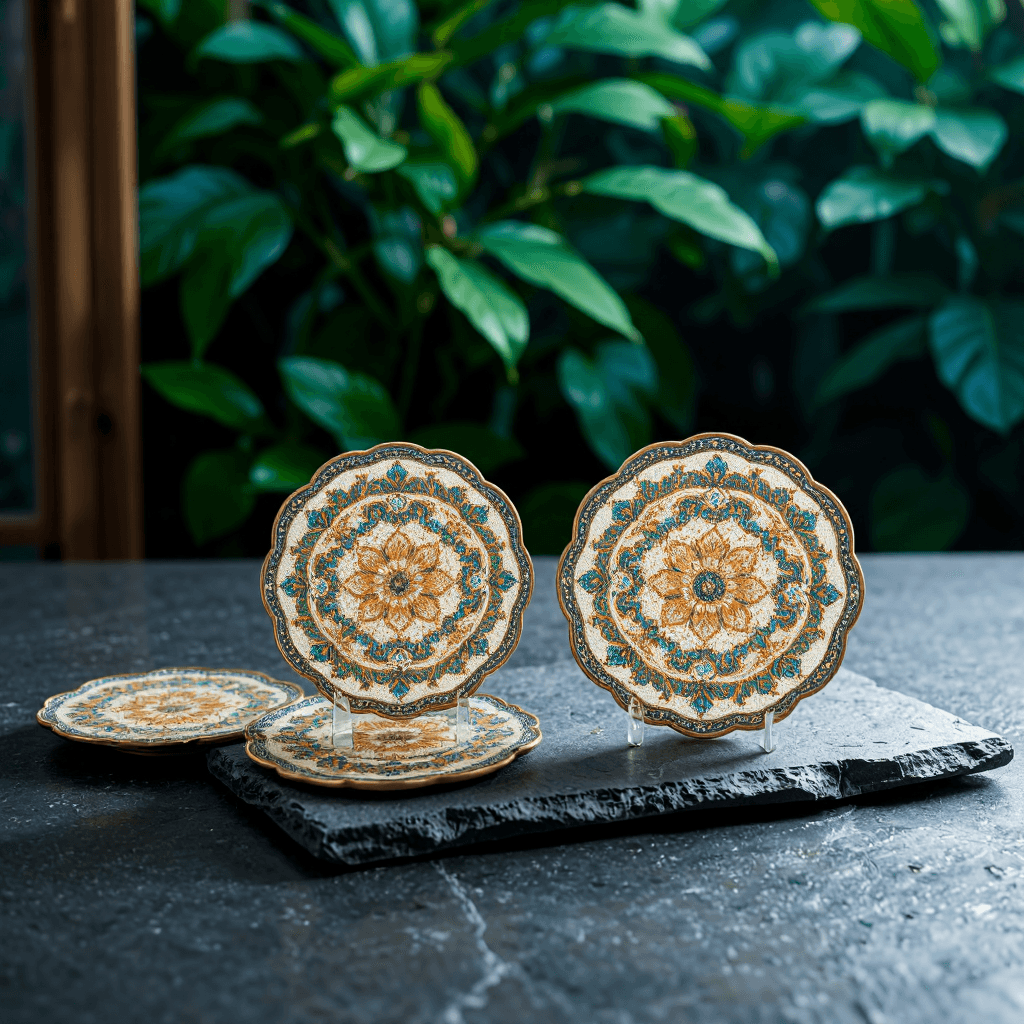 product photography of set of decorative coasters