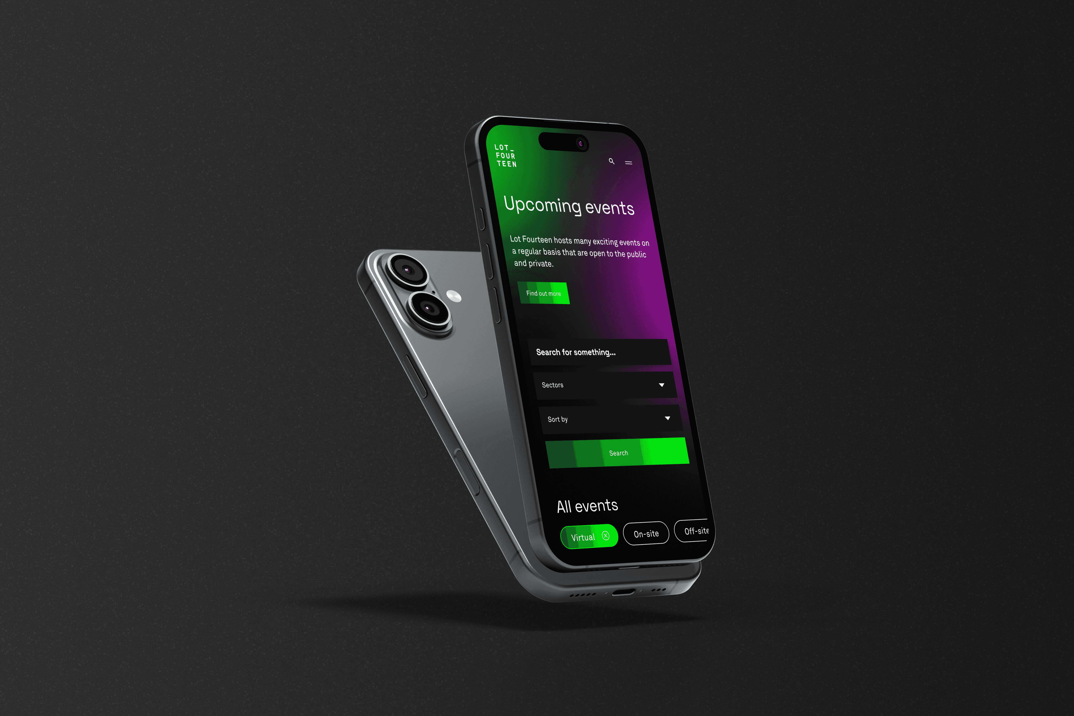 Two iPhones, one of them showing the design of a website