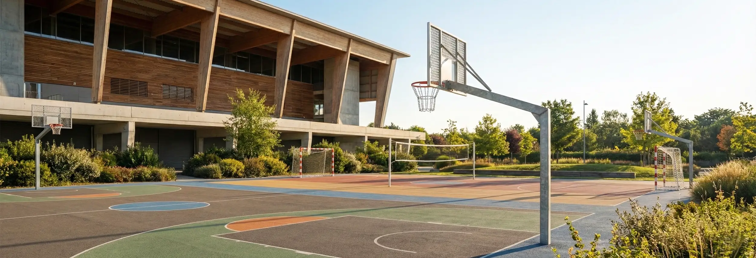 pista multi deporte con equipamiento exterior baloncesto handball futbol