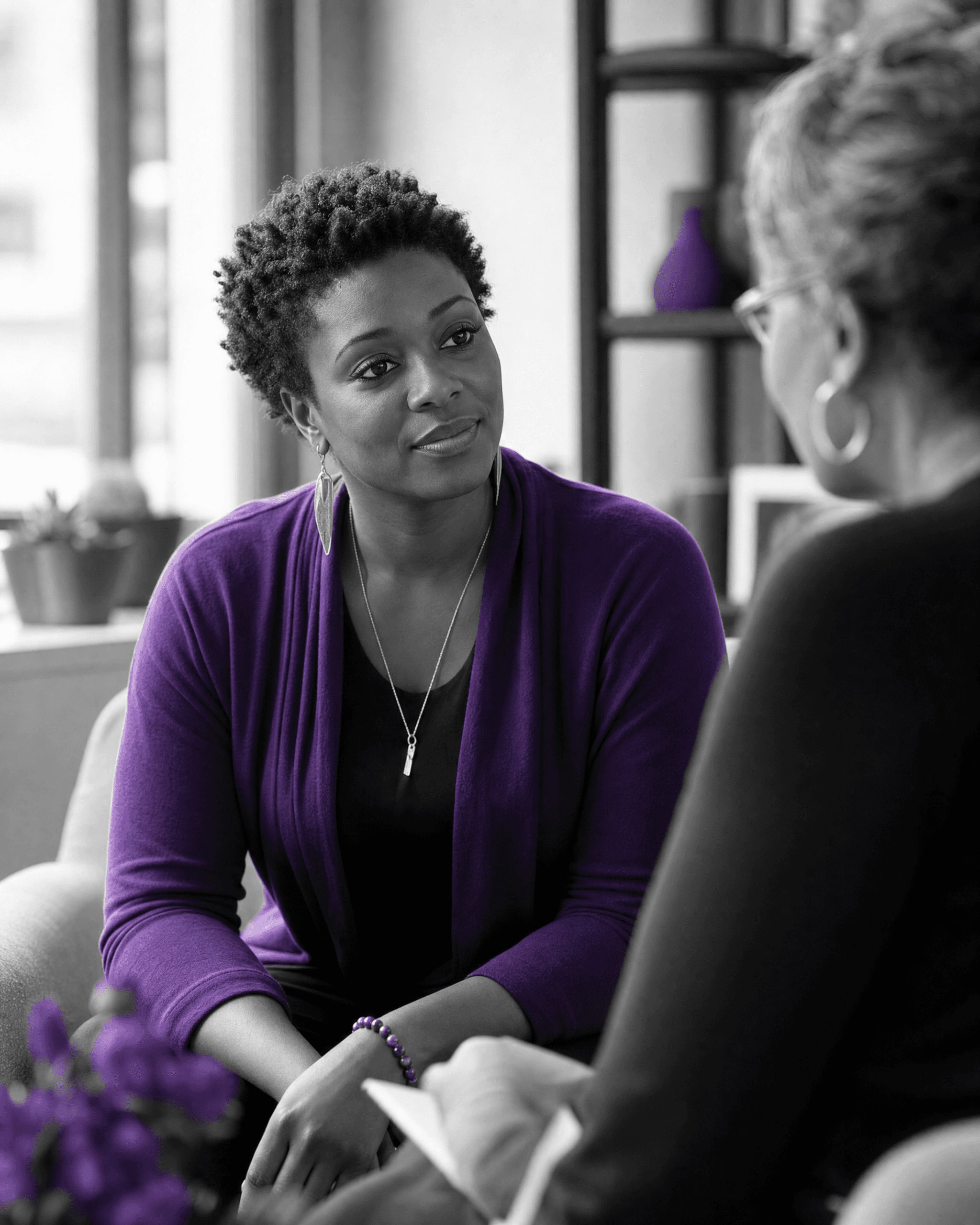 Participant receiving supportive wellness and recovery guidance.