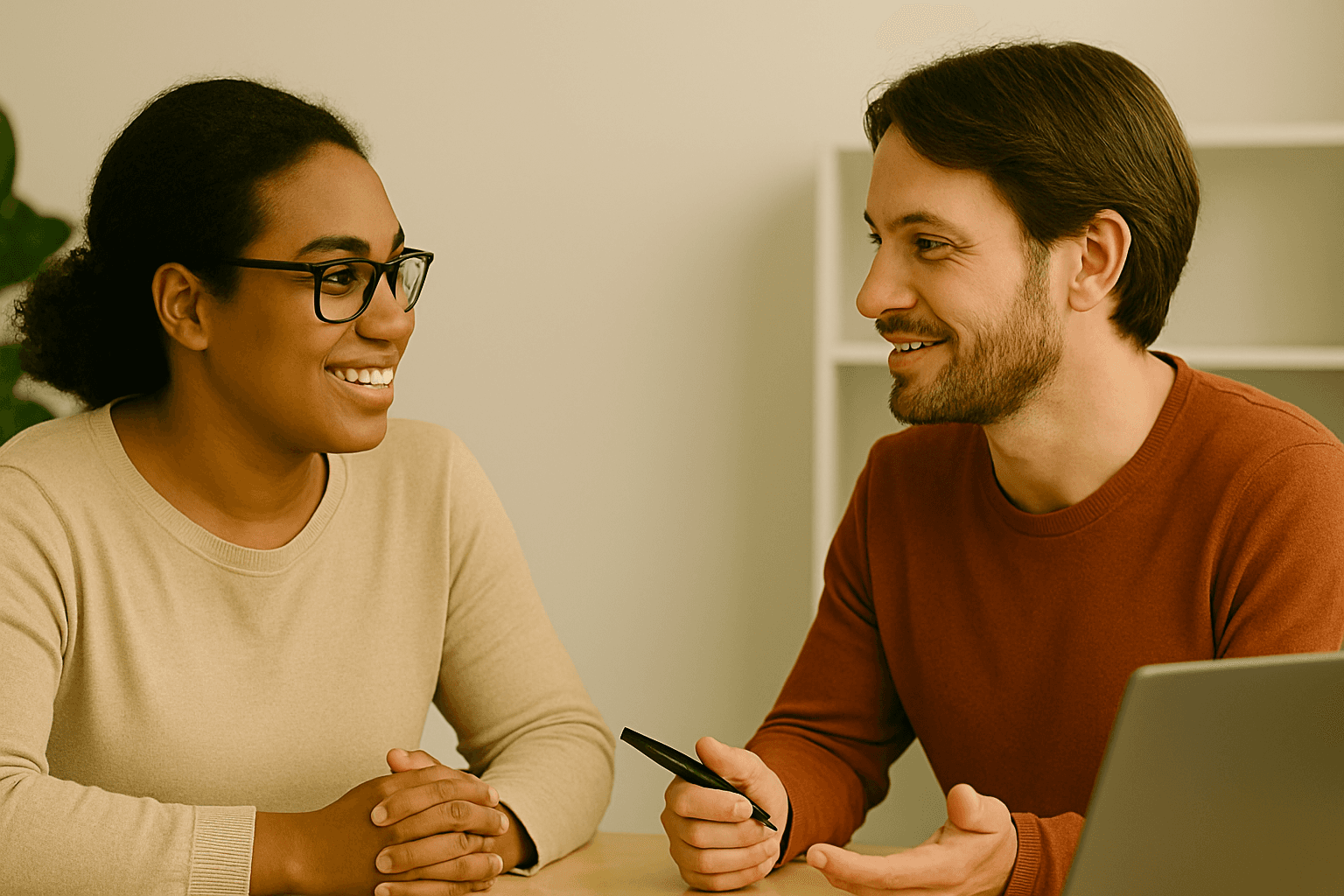Manager and Employee sitting at a table
