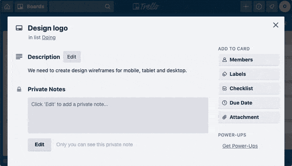 Private Notes power-up for Trello