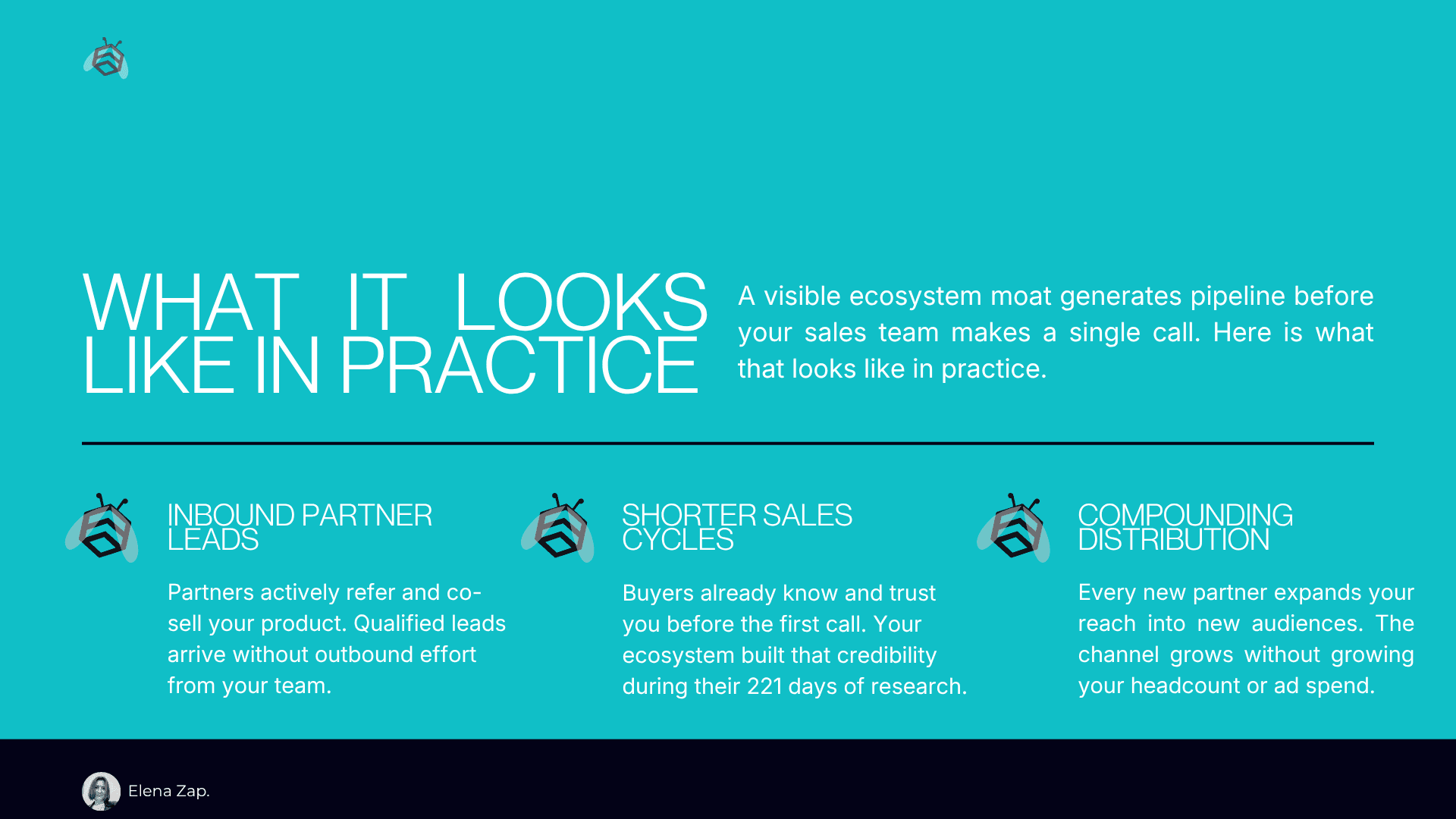 What It Looks Like in Practice — inbound partner leads, shorter sales cycles, compounding distribution]