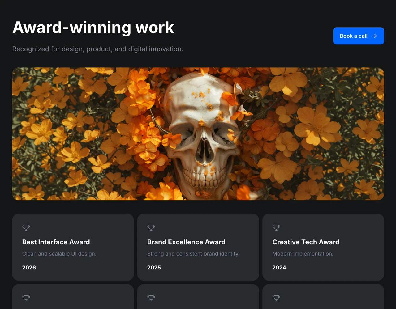 Framer Dark Award Section - Frameblox UI