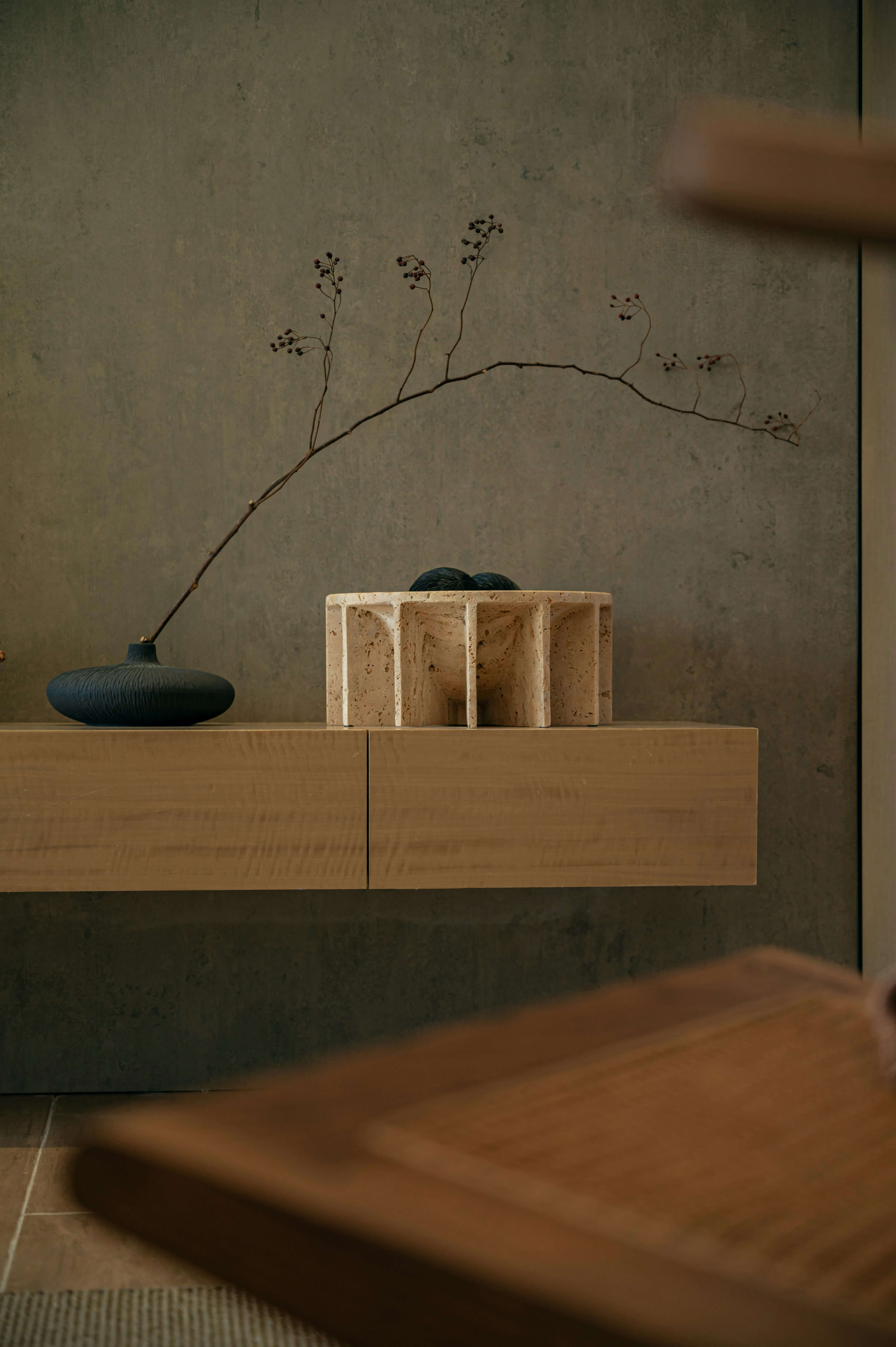 Architectual object in dimly lit setting