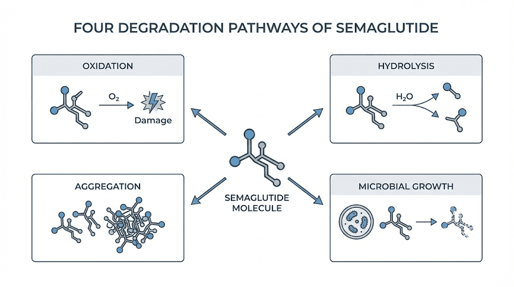 How heat degrades compounded semaglutide through four pathways