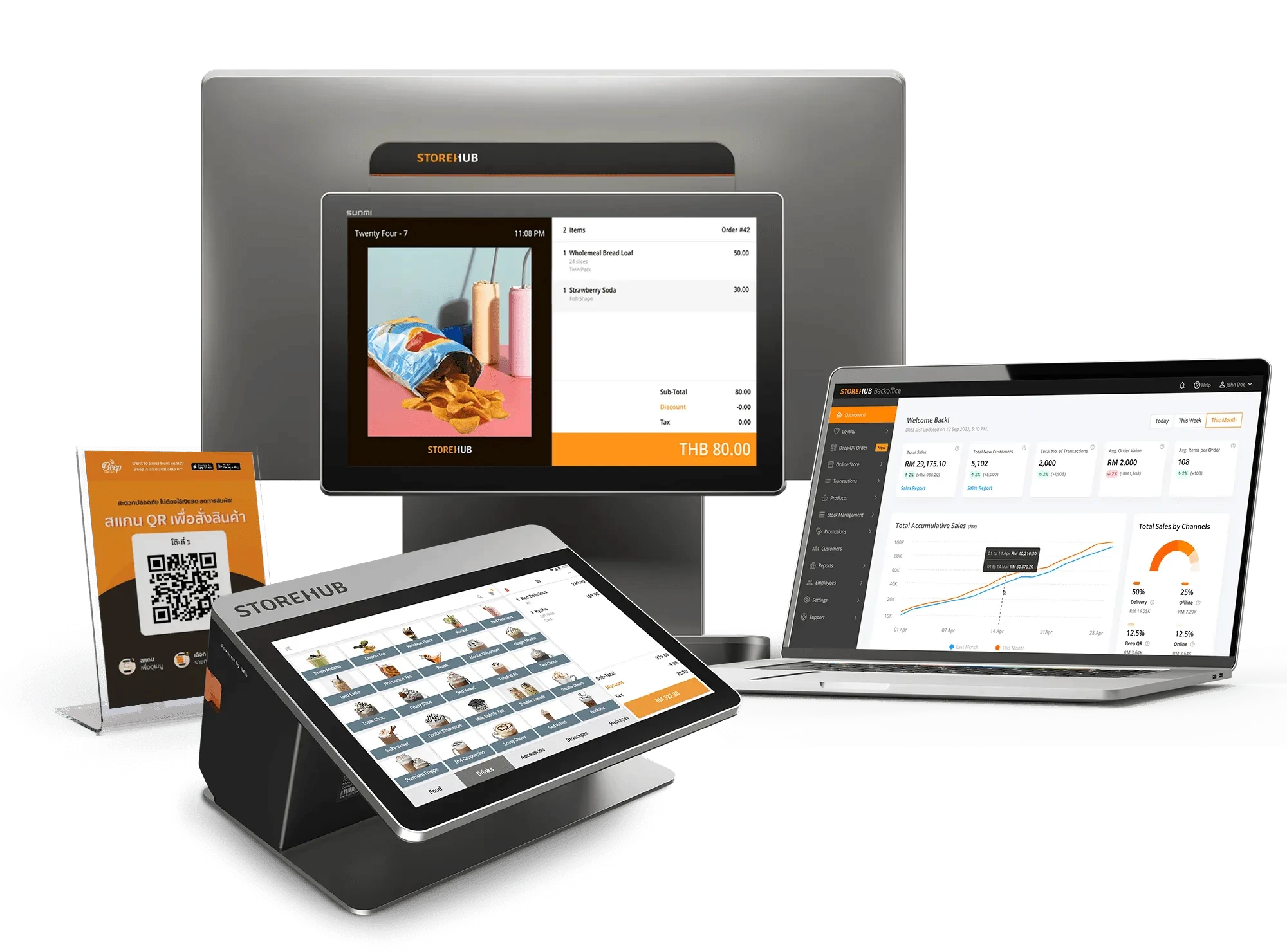 StoreHub cloud POS system with POS terminal and tablet setup for retail and F&B businesses in Thailand.