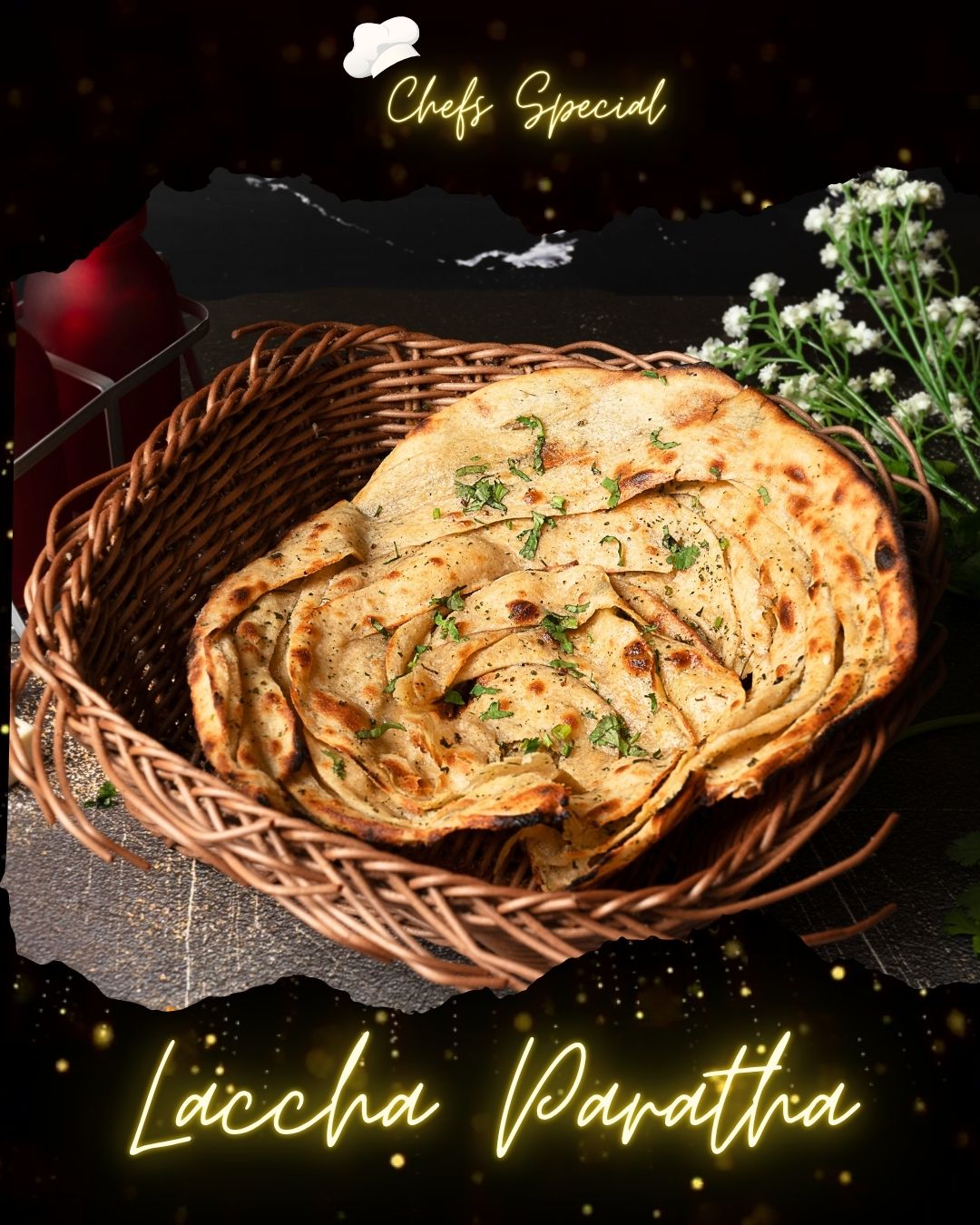 Flaky layered Laccha Paratha — tandoor-baked Indian flatbread at Ustaad G76