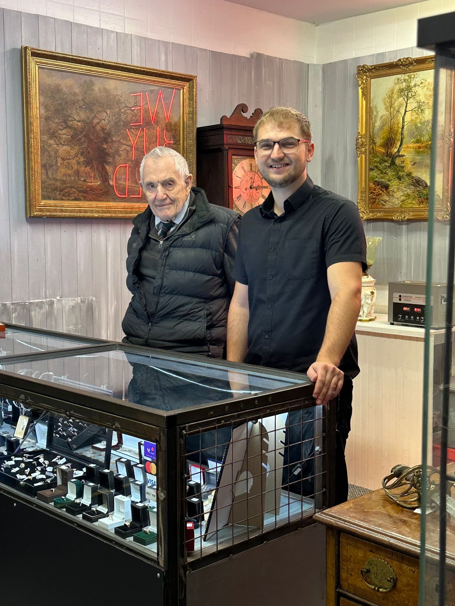 Clem and Frank standing at the Churchside Antiques Counter