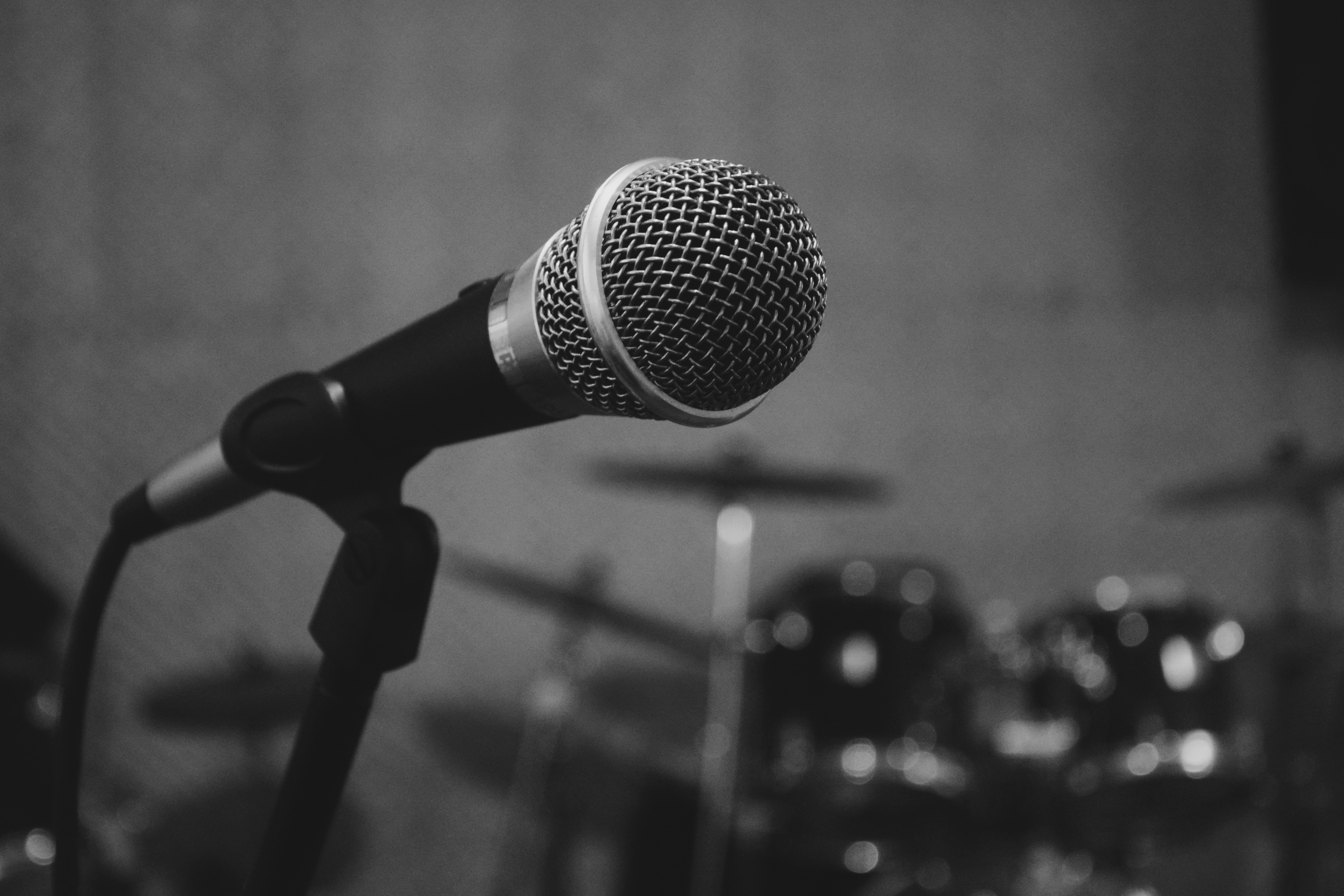 black and white photo of a microphone