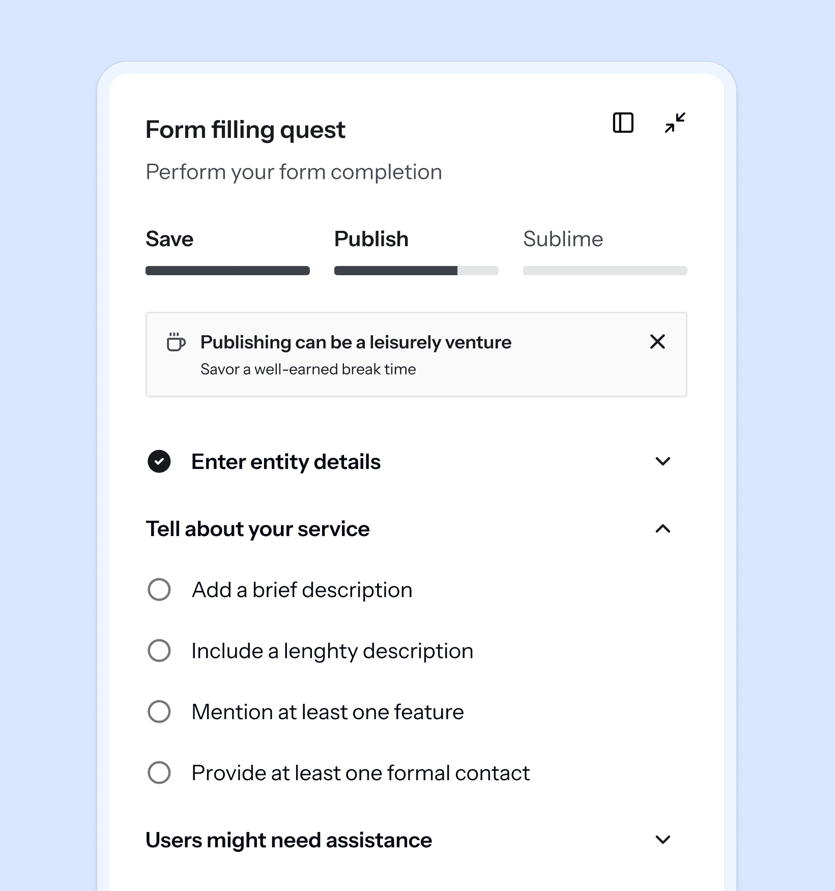 SG Playmo Form filling quest Panel