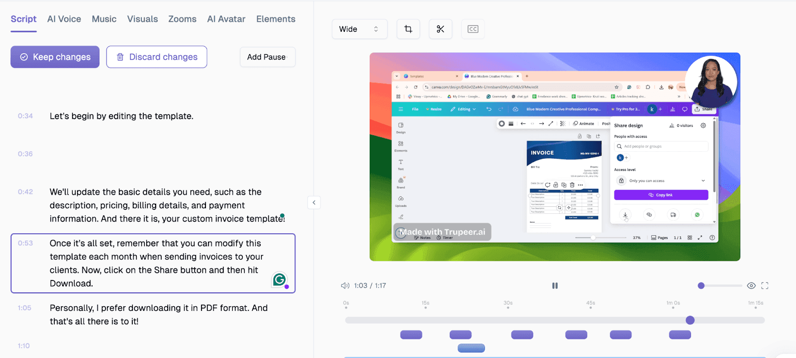 Edit your script with Trupeer’s user-friendly word-like editor&nbsp;
