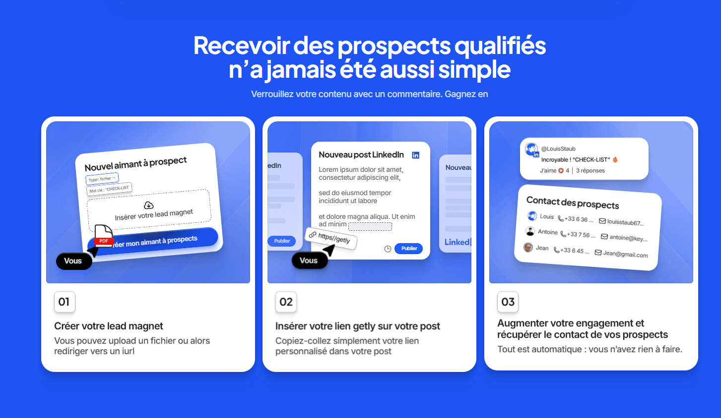 Section bénéfices de la landing page de Getly