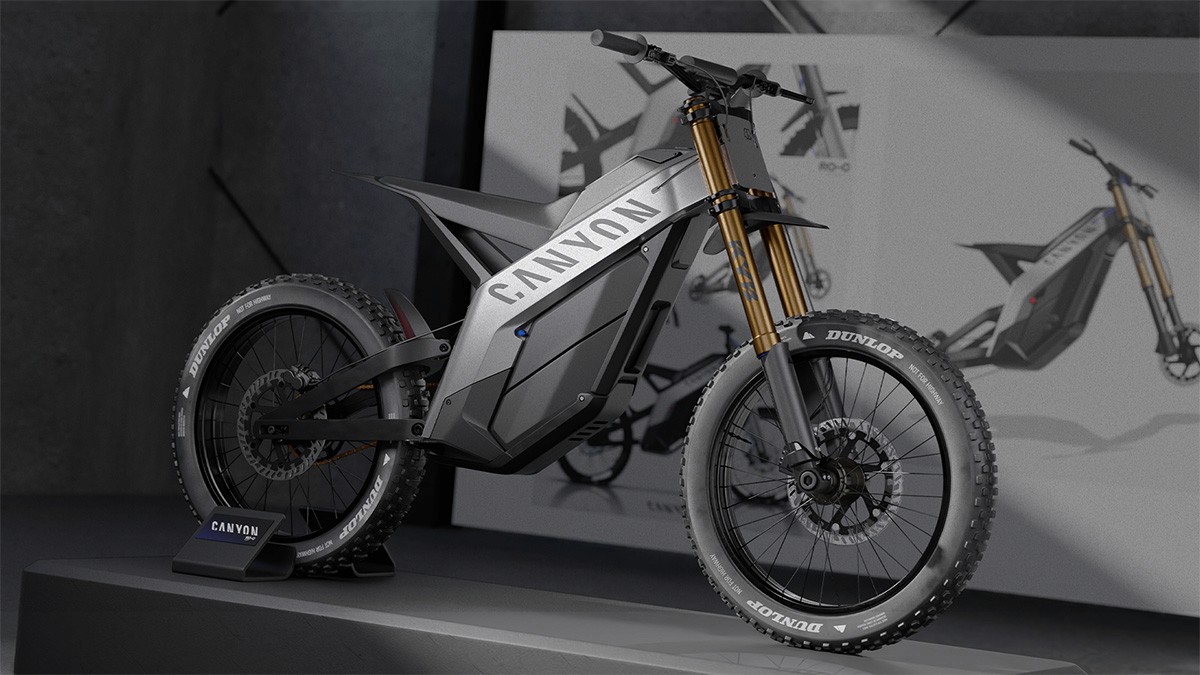 Presentation canyon motorbike concept electric motorcycle off road rouv clay rendering showroom design studio best