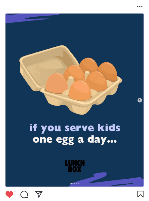 Illustration of eggs in a carton with text that reads “if you serve kids one egg a day…”