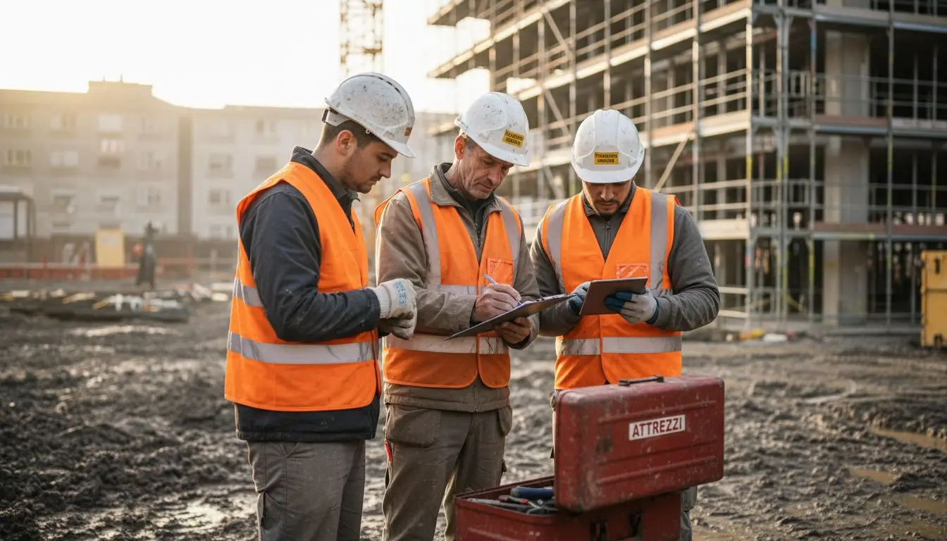 Il team responsabile della sicurezza sul cantiere sta verificando la documentazione tramite il gestionale sicurezza sul lavoro
