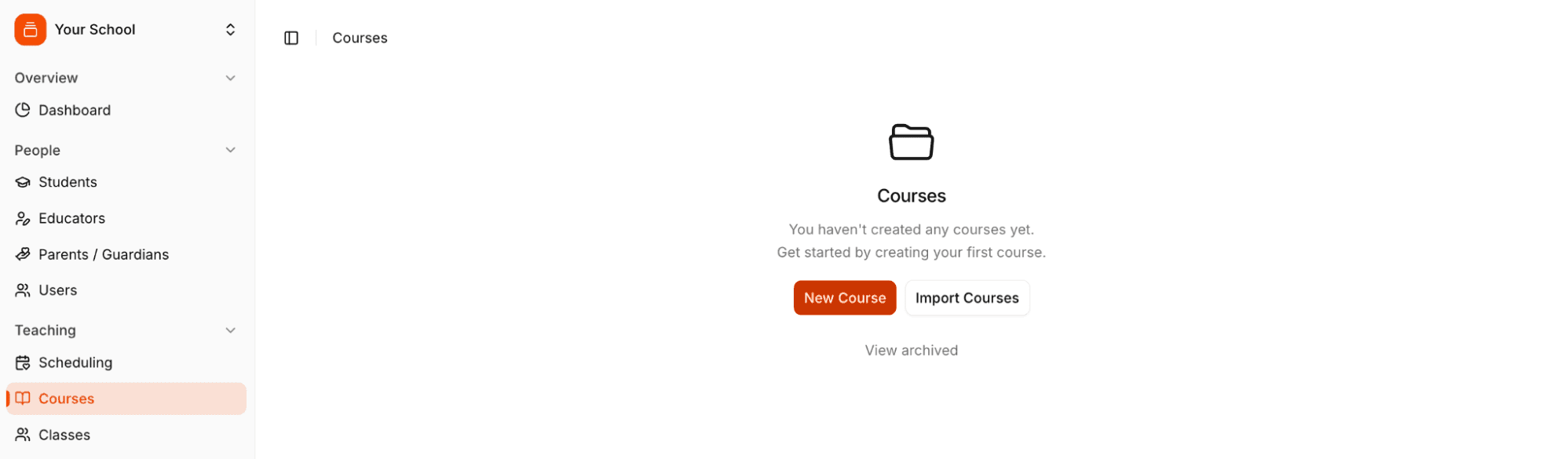 Courses list with New Course button