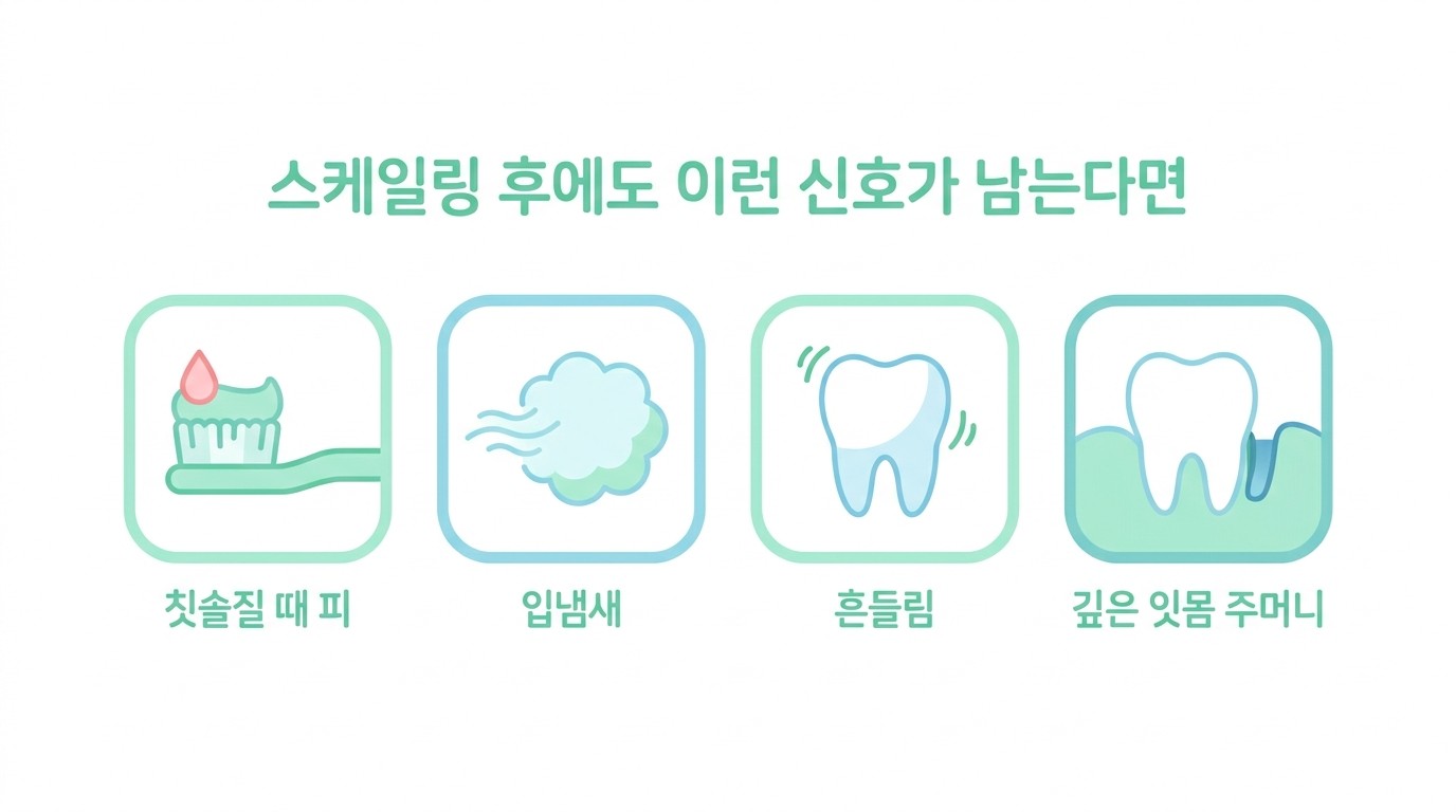 스케일링 후에도 남는 잇몸병 신호 네 가지 일러스트