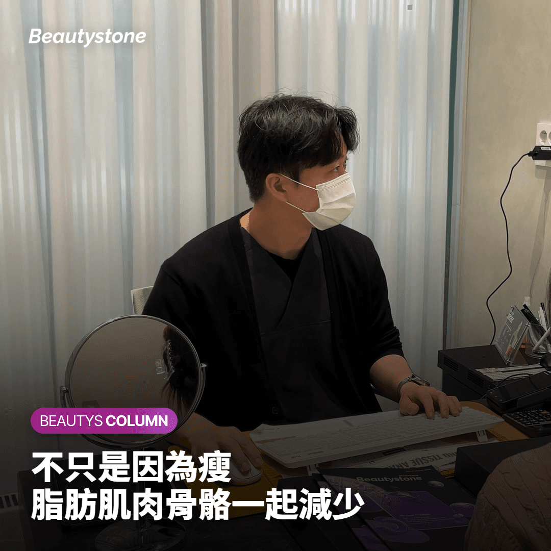 說明太陽穴凹陷由脂肪、肌肉與骨骼一起減少造成的卡片