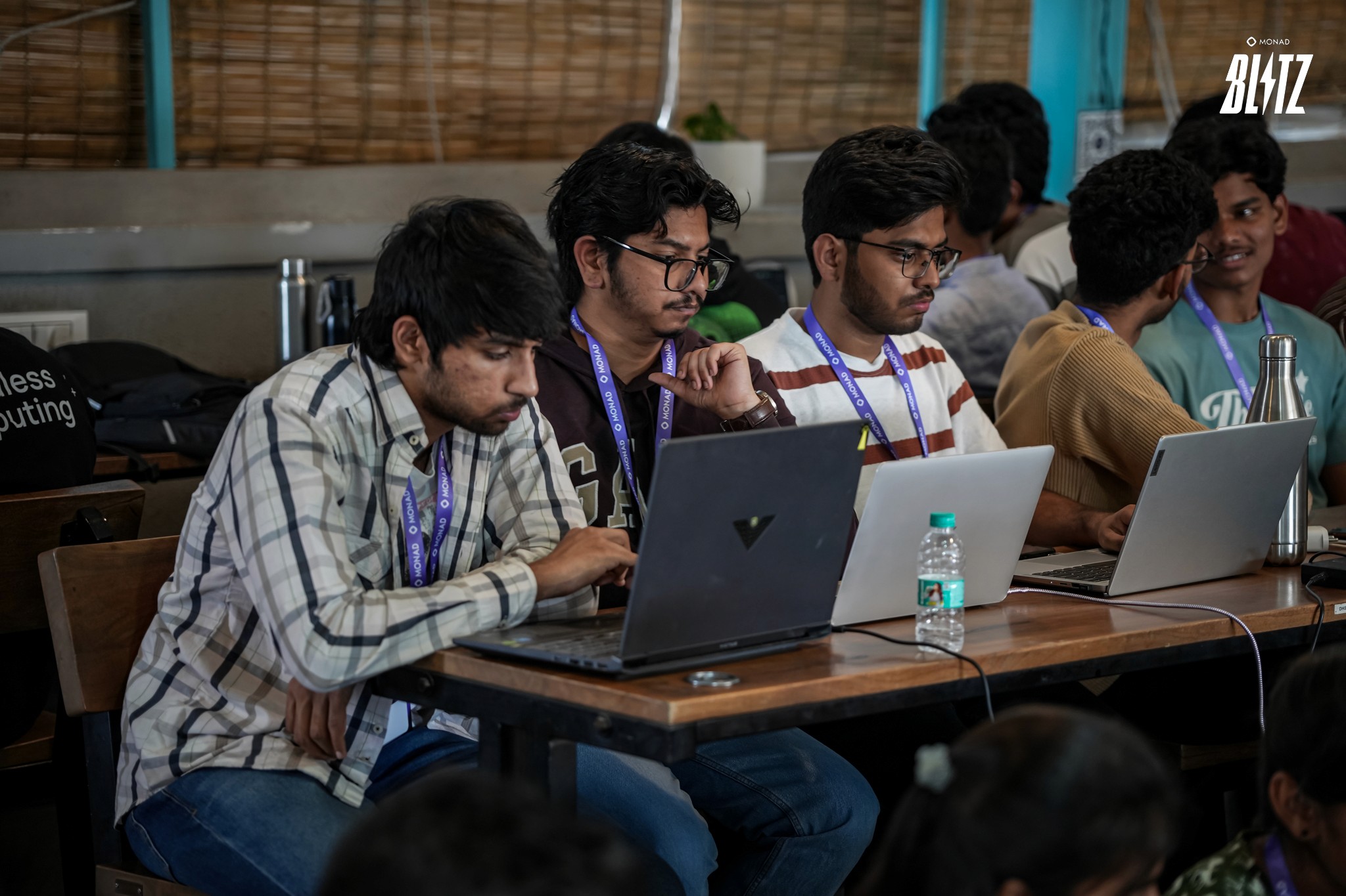 Developers coding during Monad Blitz Hyderabad one-day Web3 hackathon
