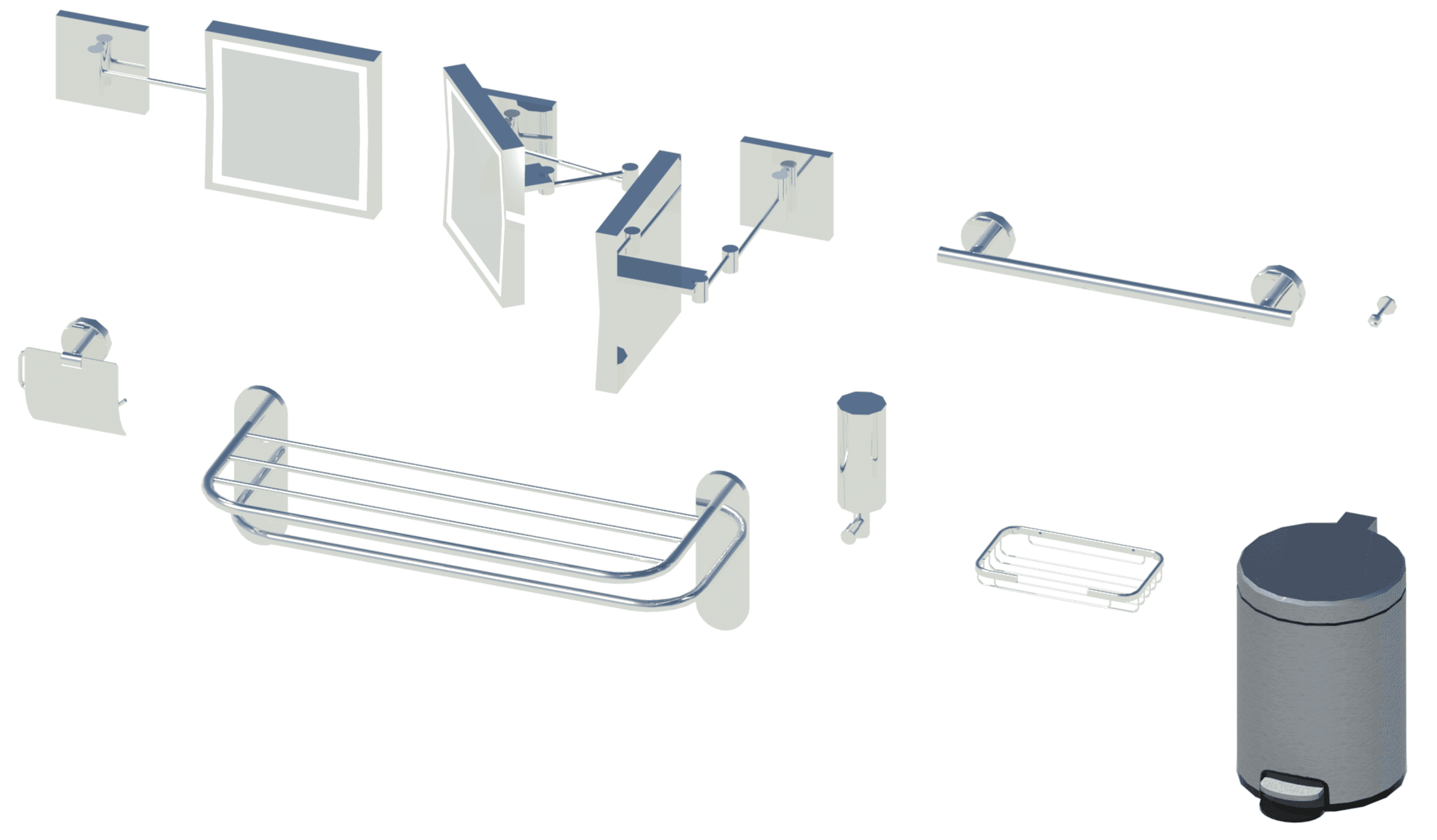 Rendering showing all bathroom accessories.