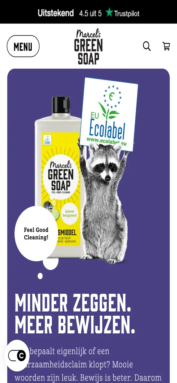 Marcel’s Green Soap homepage on mobile