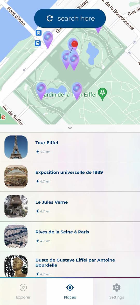 Capture d'écran de l'application GAIDED, écran "carte"