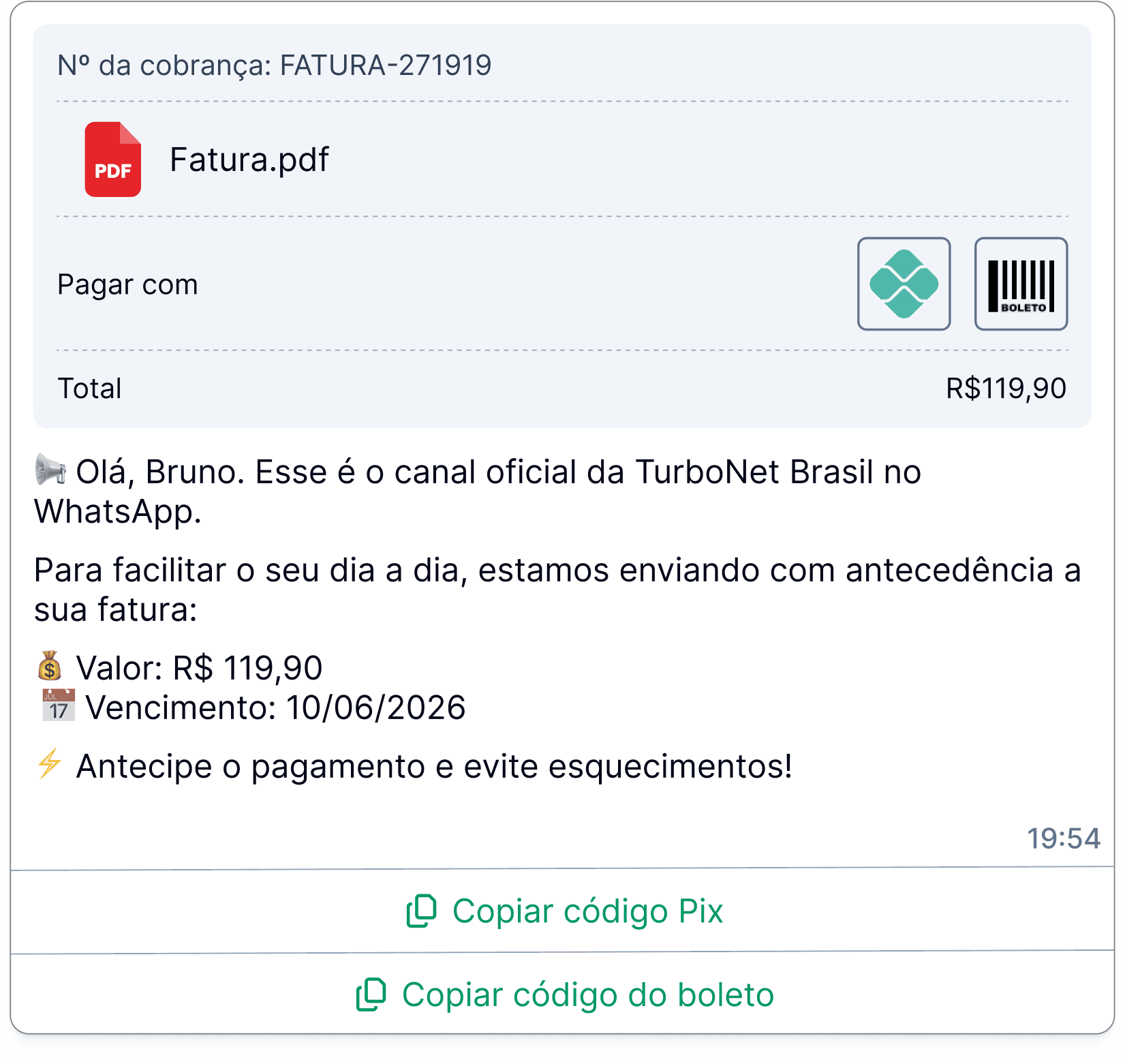 Exemplo de cobrança enviada pela 123zap com identificação clara da empresa responsável pela comunicação.