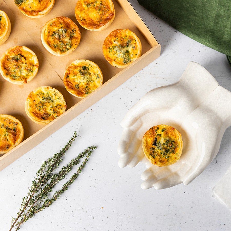 Box of homemade quiches