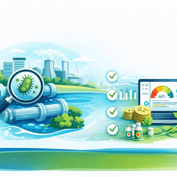 graphic of magnifying glass with legionella virus and computer 