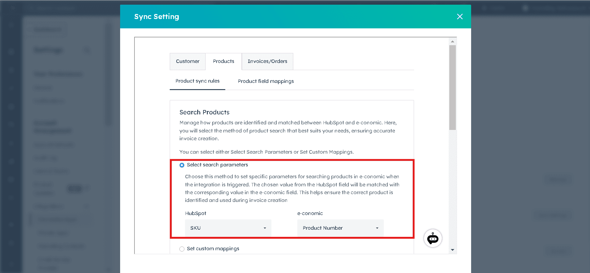 Setting Up Product Sync Settings