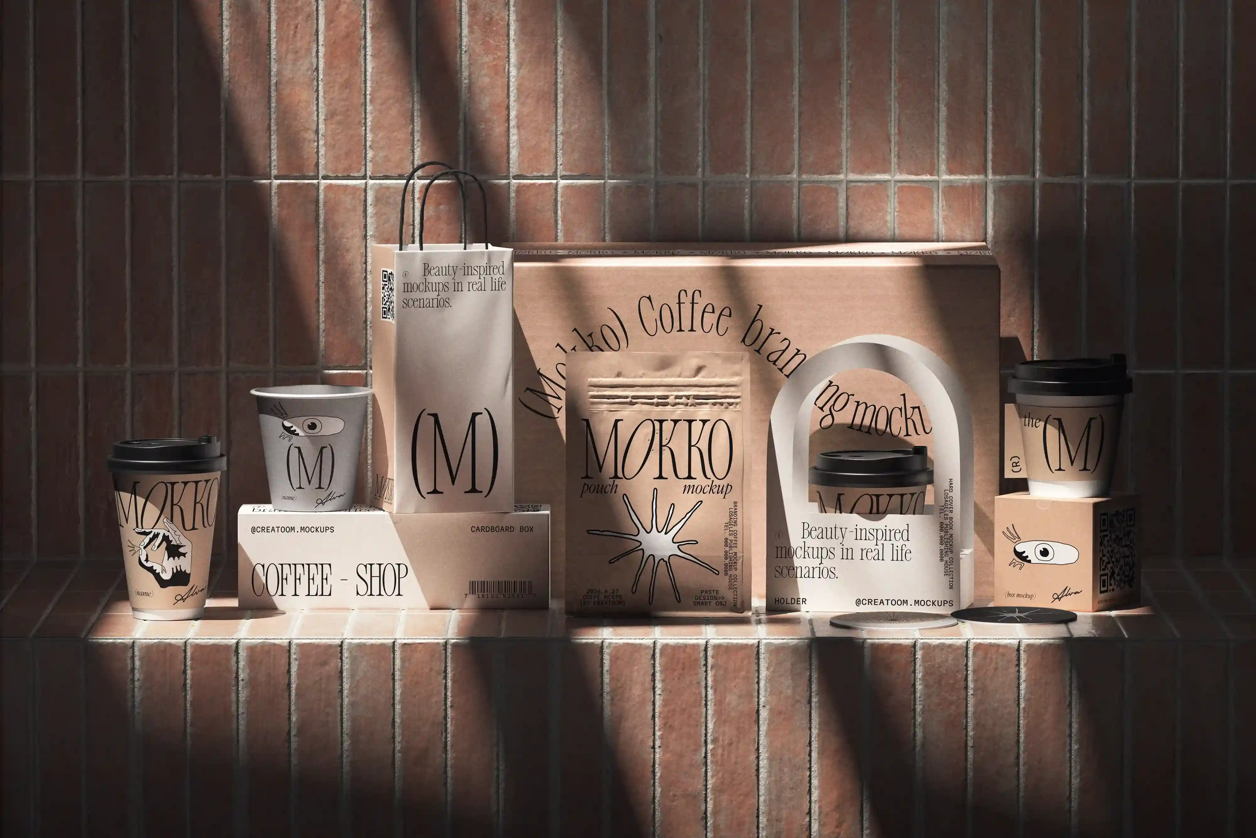 Storefront glass with Mokko logo and hand illustration